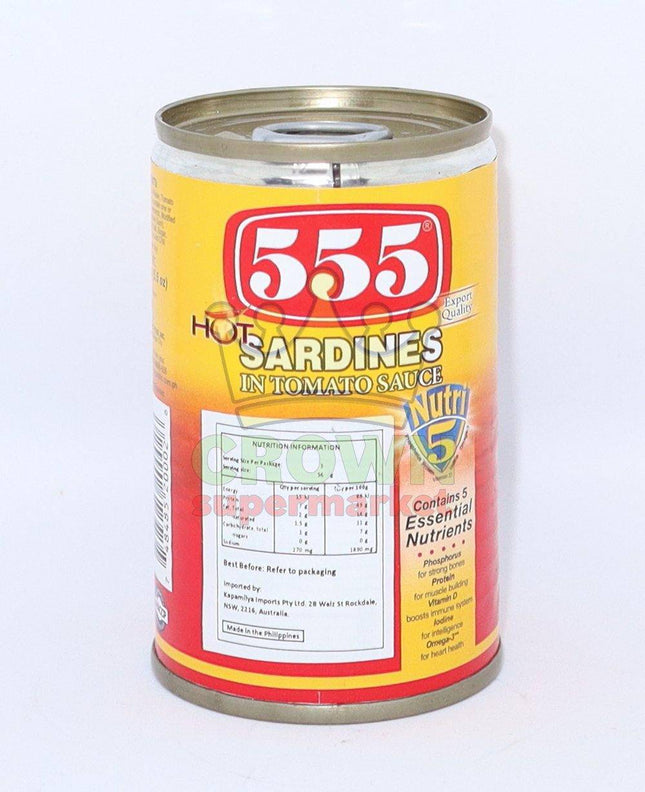 555 Sardines in Tomato Sauce Hot 155g - Crown Supermarket