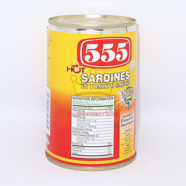 555 Sardines in Tomato Sauce Hot 425g - Crown Supermarket