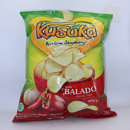 Kusuka Keripik Singkong Rasa Balado (Cassava Chips Spicy) 180g - Crown Supermarket