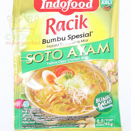 Indofood Racik Bumbu Spesial Soto Ayam (Yellow Chicken Clear Soup) 45g - Crown Supermarket