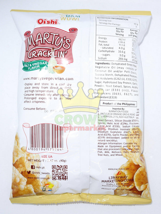 Oishi Marty's Cracklin' Salt & Vinegar 90g - Crown Supermarket