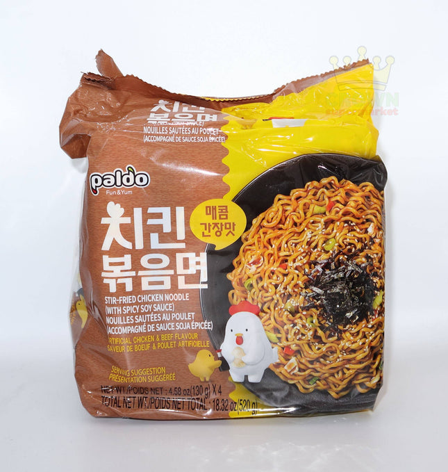 Paldo Stir-Fried Chicken Noodle (with Spicy Soy Sauce) 4x130g - Crown Supermarket