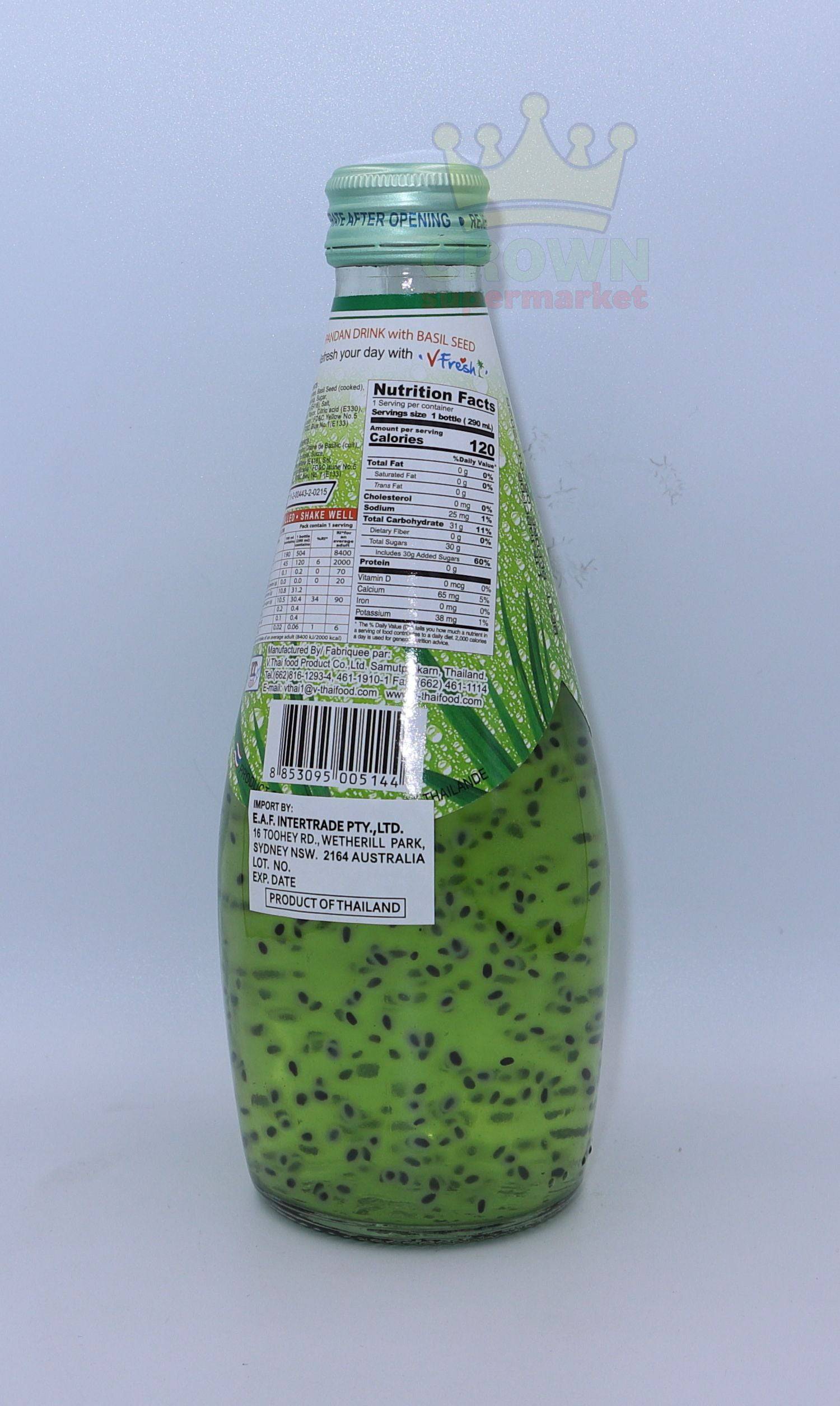 V Fresh Pandan Drink with Basil Seed 290ml Crown Supermarket