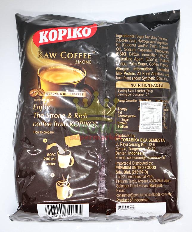 Kopiko Kaw Coffee 3 In One (Strong & Rich) 27 x 20g - Crown Supermarket