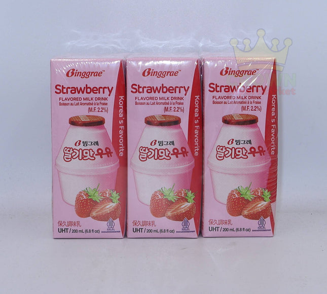 Binggrae Strawberry Flavored Milk Drink 6x200ml - Crown Supermarket